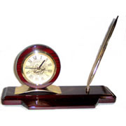 Executive Desk Clock & Pen Set - Gold Medallion