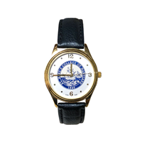 Ladies Black Leather Strap Varsity Watch - Color Medallion