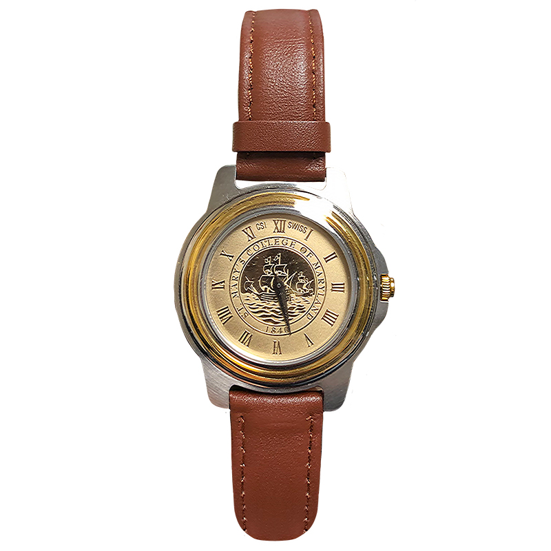 Mens Brown Leather Strap Watch - Gold Medallion (SKU 1058936618)