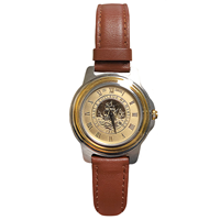 Mens Brown Leather Strap Watch - Gold Medallion