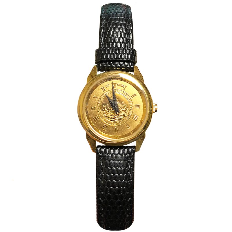Ladies Black Leather Strap Watch - Gold Medallion (SKU 1058941018)