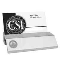 Plated Business Card Holder - Silver Medallion