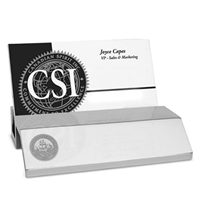 PLATED BUSINESS CARD HOLDER - SILVER MEDALLION