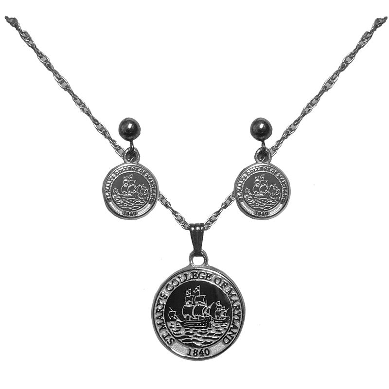College Seal Necklace & Stud Earrings Set (SKU 1062398518)