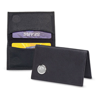 Pebbled Leather Credit Card Wallet - Silver Medallion