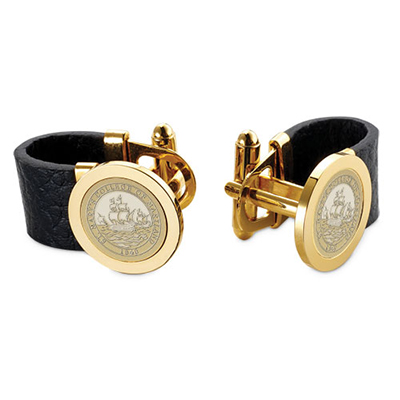 Black Leather Strap Cufflinks - Gold Medallion (SKU 1082749918)