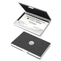 Leatherette Business Card Case - Silver Medallion