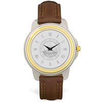 Mens Brown Leather Strap Watch - Silver Medallion