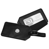 Pebbled Leather Luggage Tag - Silver Medallion