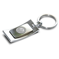 CURVED SATIN KEY RING - SILVER MEDALLION