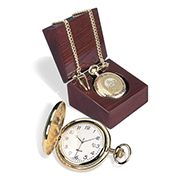 Pocket Watch & Wooden Gift Case - Gold Medallion