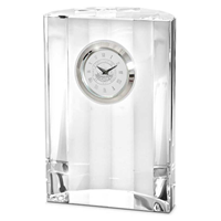 Half Moon Glass Desk Clock - Silver Medallion