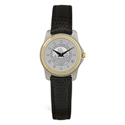 Ladies Black Leather Strap Watch - Silver Medallion